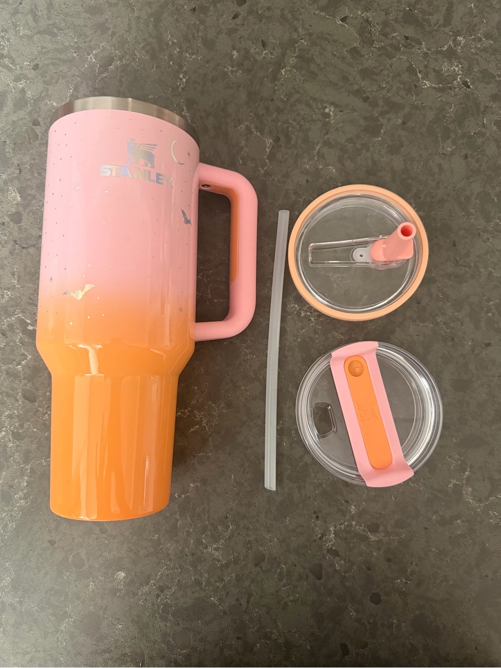 Stanley Pink to Orange Ombre Travel Tumbler with 2 Lids